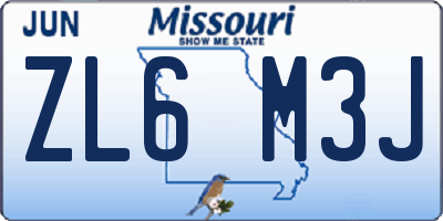 MO license plate ZL6M3J