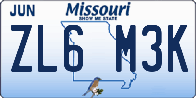 MO license plate ZL6M3K
