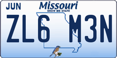 MO license plate ZL6M3N
