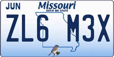 MO license plate ZL6M3X