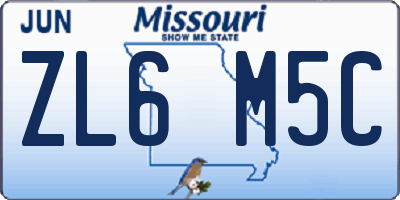 MO license plate ZL6M5C