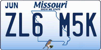 MO license plate ZL6M5K