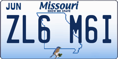 MO license plate ZL6M6I