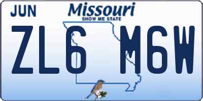 MO license plate ZL6M6W
