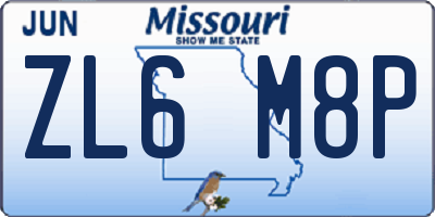 MO license plate ZL6M8P