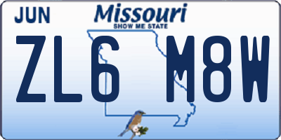 MO license plate ZL6M8W