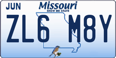 MO license plate ZL6M8Y
