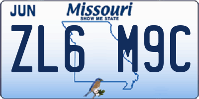 MO license plate ZL6M9C