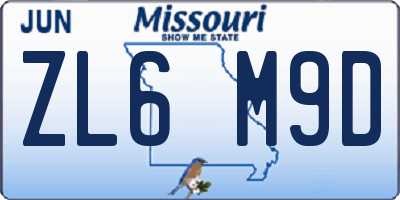 MO license plate ZL6M9D