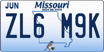 MO license plate ZL6M9K
