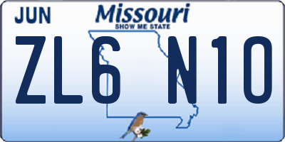 MO license plate ZL6N1O