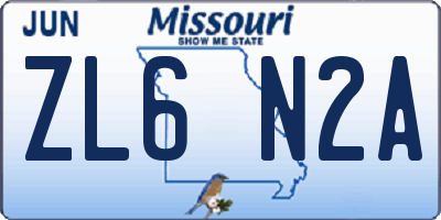MO license plate ZL6N2A