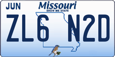 MO license plate ZL6N2D