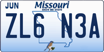 MO license plate ZL6N3A
