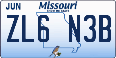 MO license plate ZL6N3B