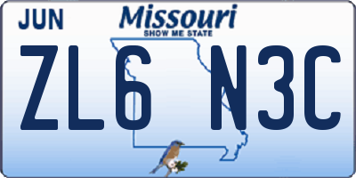 MO license plate ZL6N3C