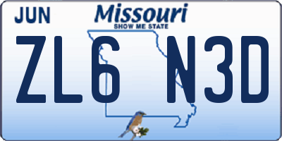 MO license plate ZL6N3D
