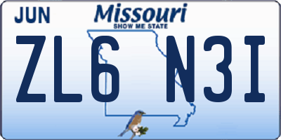 MO license plate ZL6N3I