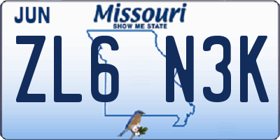 MO license plate ZL6N3K