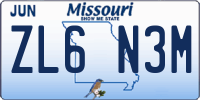 MO license plate ZL6N3M