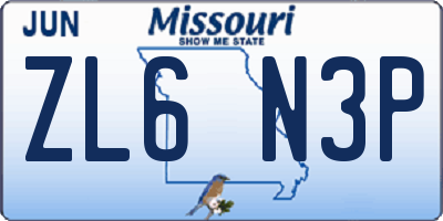 MO license plate ZL6N3P