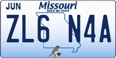 MO license plate ZL6N4A