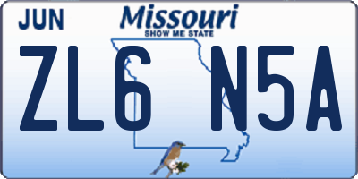 MO license plate ZL6N5A