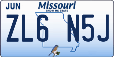 MO license plate ZL6N5J