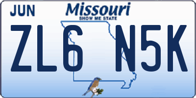 MO license plate ZL6N5K