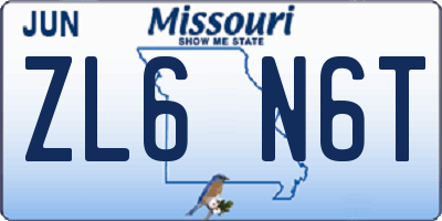 MO license plate ZL6N6T