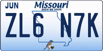 MO license plate ZL6N7K