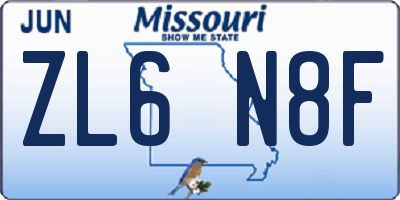 MO license plate ZL6N8F