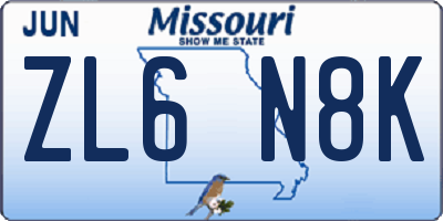 MO license plate ZL6N8K