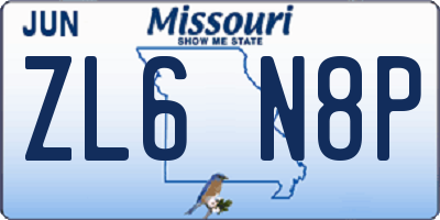 MO license plate ZL6N8P