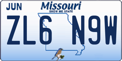 MO license plate ZL6N9W