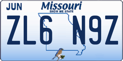 MO license plate ZL6N9Z