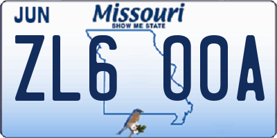 MO license plate ZL6O0A