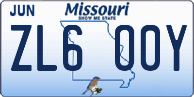 MO license plate ZL6O0Y