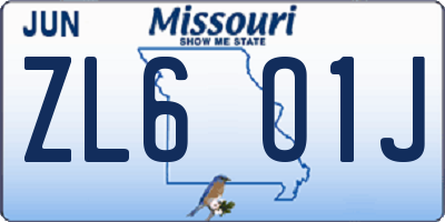 MO license plate ZL6O1J