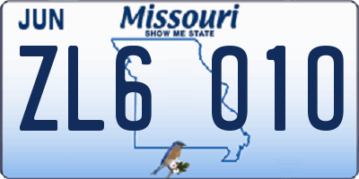 MO license plate ZL6O1O