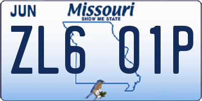 MO license plate ZL6O1P