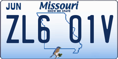 MO license plate ZL6O1V