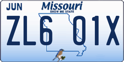 MO license plate ZL6O1X