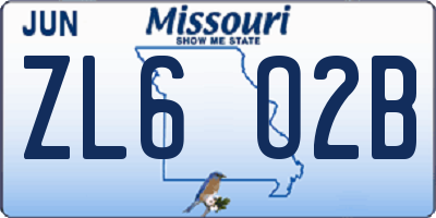 MO license plate ZL6O2B