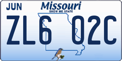 MO license plate ZL6O2C