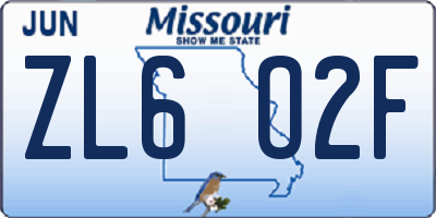 MO license plate ZL6O2F