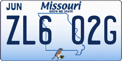 MO license plate ZL6O2G