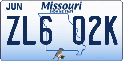 MO license plate ZL6O2K