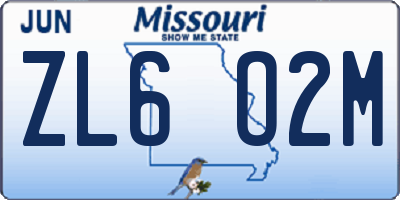 MO license plate ZL6O2M