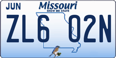 MO license plate ZL6O2N